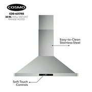 Cosmo 30 in. Ductless Wall Mount Range Hood in Stainless Steel with LED Lighting and Carbon Filter Kit for Recirculating