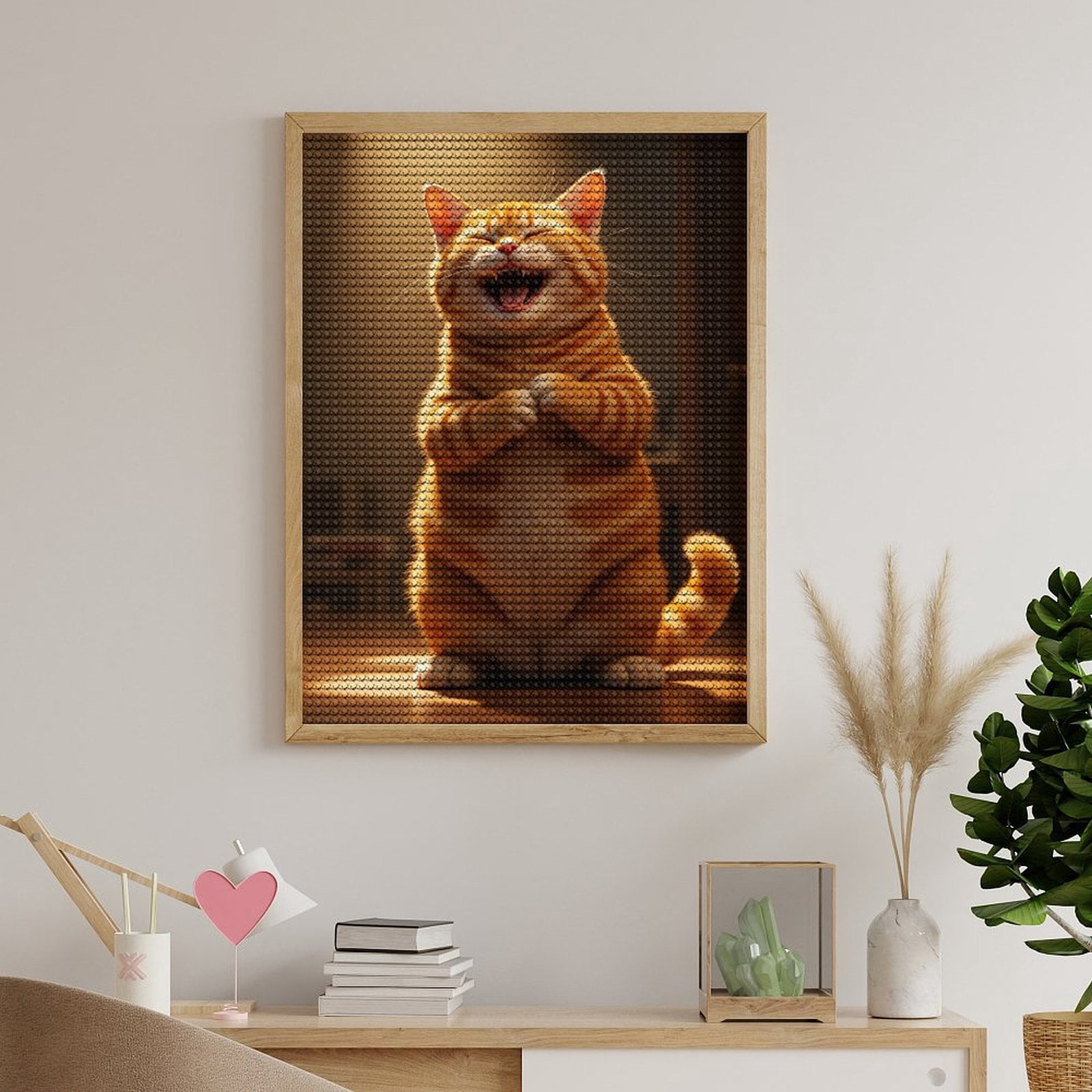 Diamond Art Kits for Adults, Smiling Orange Cat Standing Indoor 5D Diamond Painting Kits for Adults Beginners, DIY Full Drill Diamond Painting, Gem Art and Crafts 12x16