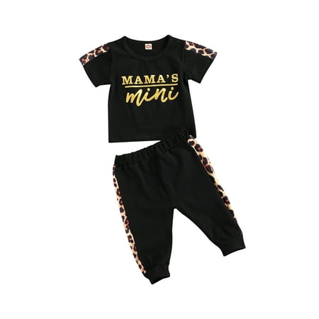 

Infant Girls Outfit Set Letter Leopard Print Tank + Trousers Suit