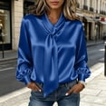 thumbnail image 2 of CHGBMOK Women's Plus Size Satin Blouse Long Sleeve Bow Tie Neck Work Shirts Loose Fit Casual Tops, 2 of 9