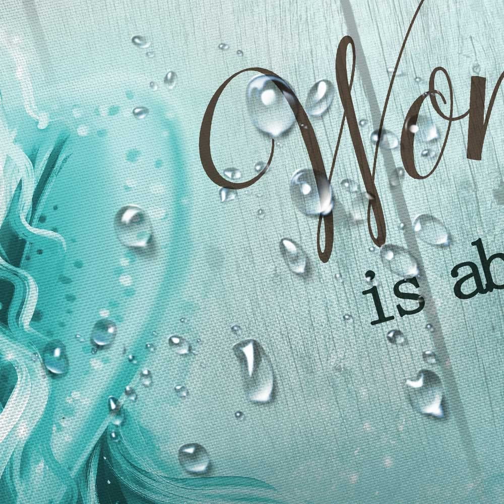 Teal Mermaid Shower Curtain, Mermaid Tail Quote Inspirational Fabric Shower Curtains Set for Little Girls Women Bathroom, Nautical Ocean Theme Restroom Decor Accessories with Hooks 72X72inches