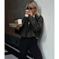 thumbnail image 4 of Womens Cropped Bike Jacket Casual Double Breasted Trench Coat Black M, 4 of 9