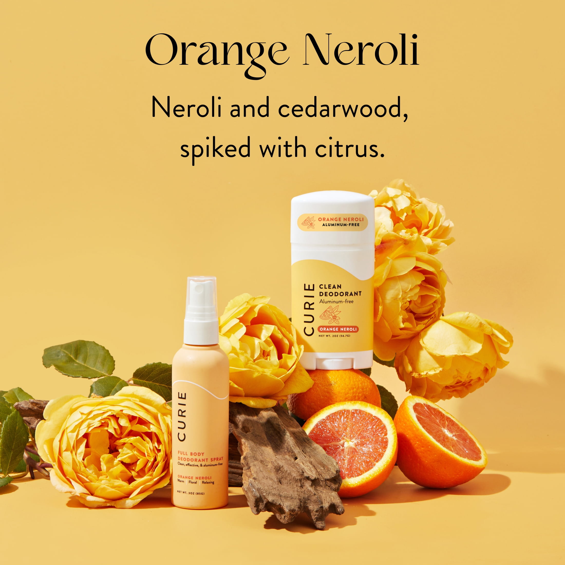 (3 pack) Curie Natural Deodorant Stick, Orange Neroli, Aluminum-Free, for Men and Women, 2 oz