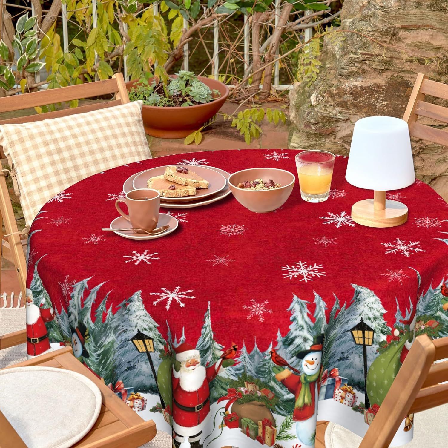 Christmas Round Tablecloth 60 inch Christmas Nativity Table Cloth Xmas Tree Table Cloths Decorations for Home Kitchen Dining Red Buffalo Plaid
