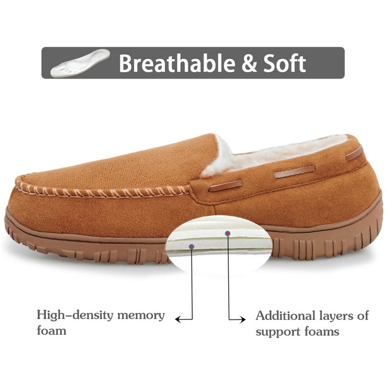 Berhood Men's Moccasin Slippers, Fuzzy Plush Lining, Indoor