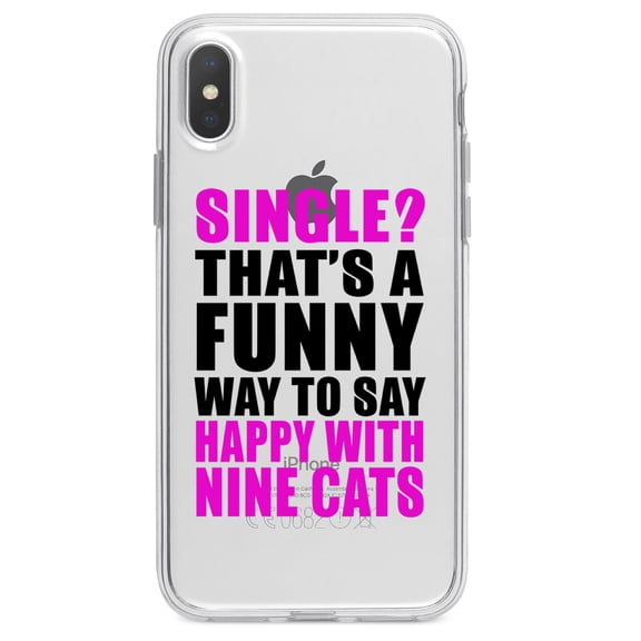 DistinctInk Clear Shockproof Hybrid Case for iPhone X / XS (5.8" Screen) - TPU Bumper Acrylic Back Tempered Glass Screen Protector - Single? Happy with Nine Cats