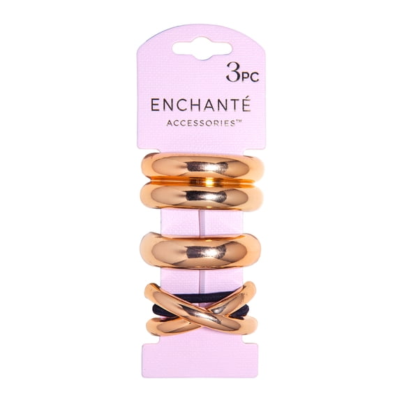 Enchante Accessories Gold Cuff Elastic Ponytail Holders 3-Count Set