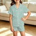 thumbnail image 2 of RUTAYY Girls Pajama Set Bow Gingham Graphic 2 Piece Sleepwear Button Down Lapel Collar Relax Outfit Green, 2 of 4