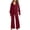 Wine, variant on Efsteb Women's 2 Piece Pajama Sets Loose Two Piece Set Fall Fashion Sleepwear Pajama Sets V-Neck Long Sleeve Tops Long Pants Pajama Set Comfy Solid Color Homewear Set (Dark Blue,XXL)