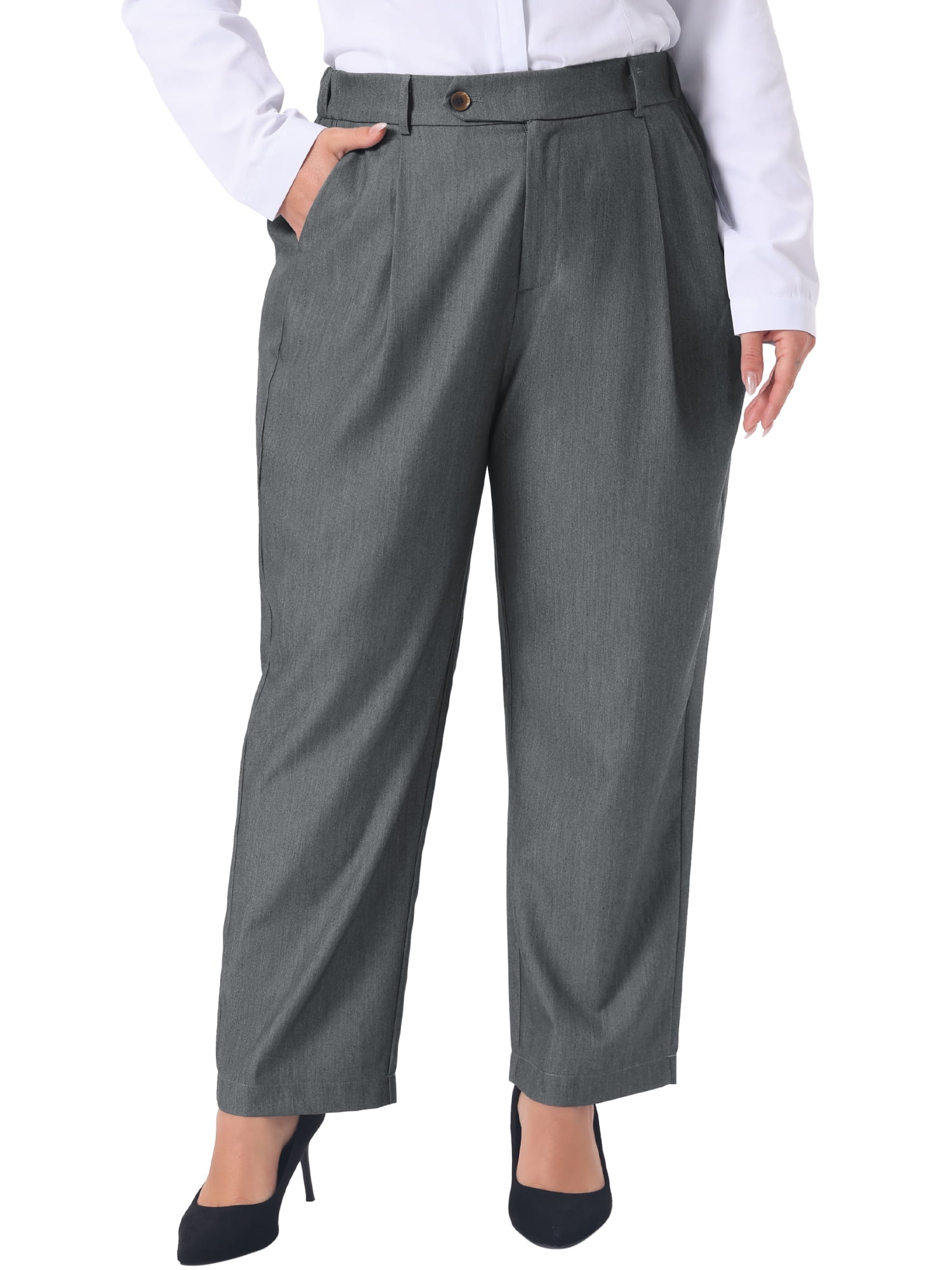 DARING DIVA Women's Plus Summer Elastic High Waisted Long Straight Pants 3X Light Gray