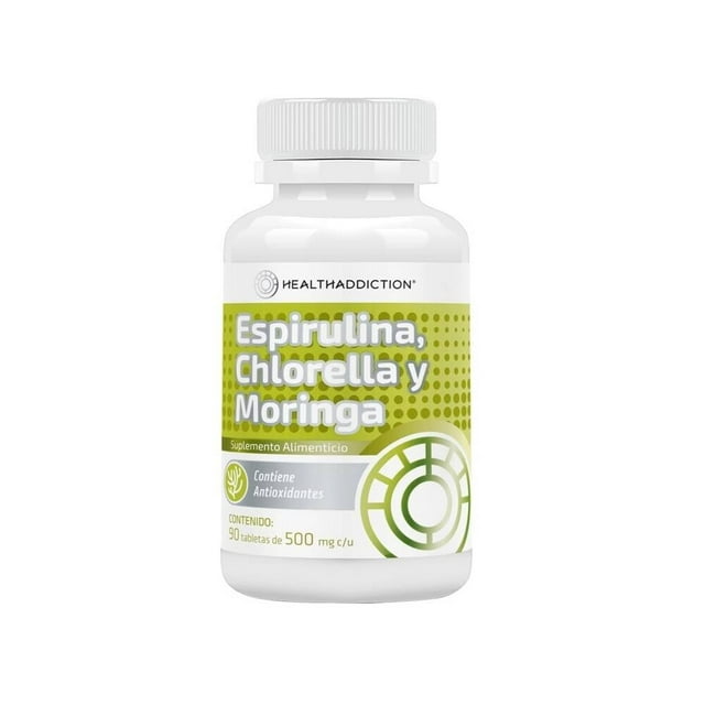 Suplemento alimenticio Healthaddiction Espirulina, chlorella y moringa 90 tabletas 500mg c/u