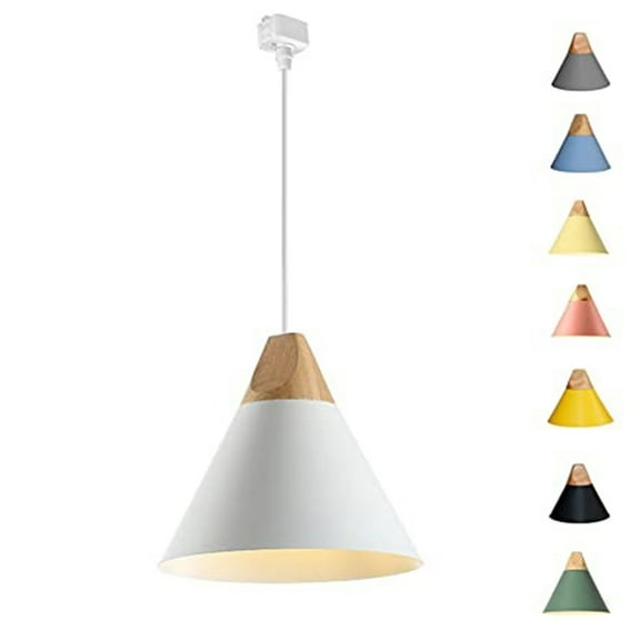 Kiven H-Style Track Mount Pendant Fixture Scandinavian Style Pendant Lights for Kitchen Hanging Lamp Modern Wood and Aluminium Light,White - 1 Pack