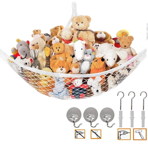 Wekvgz Stuffed Animals Storage Hammock Net, 70 Inch Extra Large Corner Wall Sling Mesh Organizer for Kids Plush Dolls