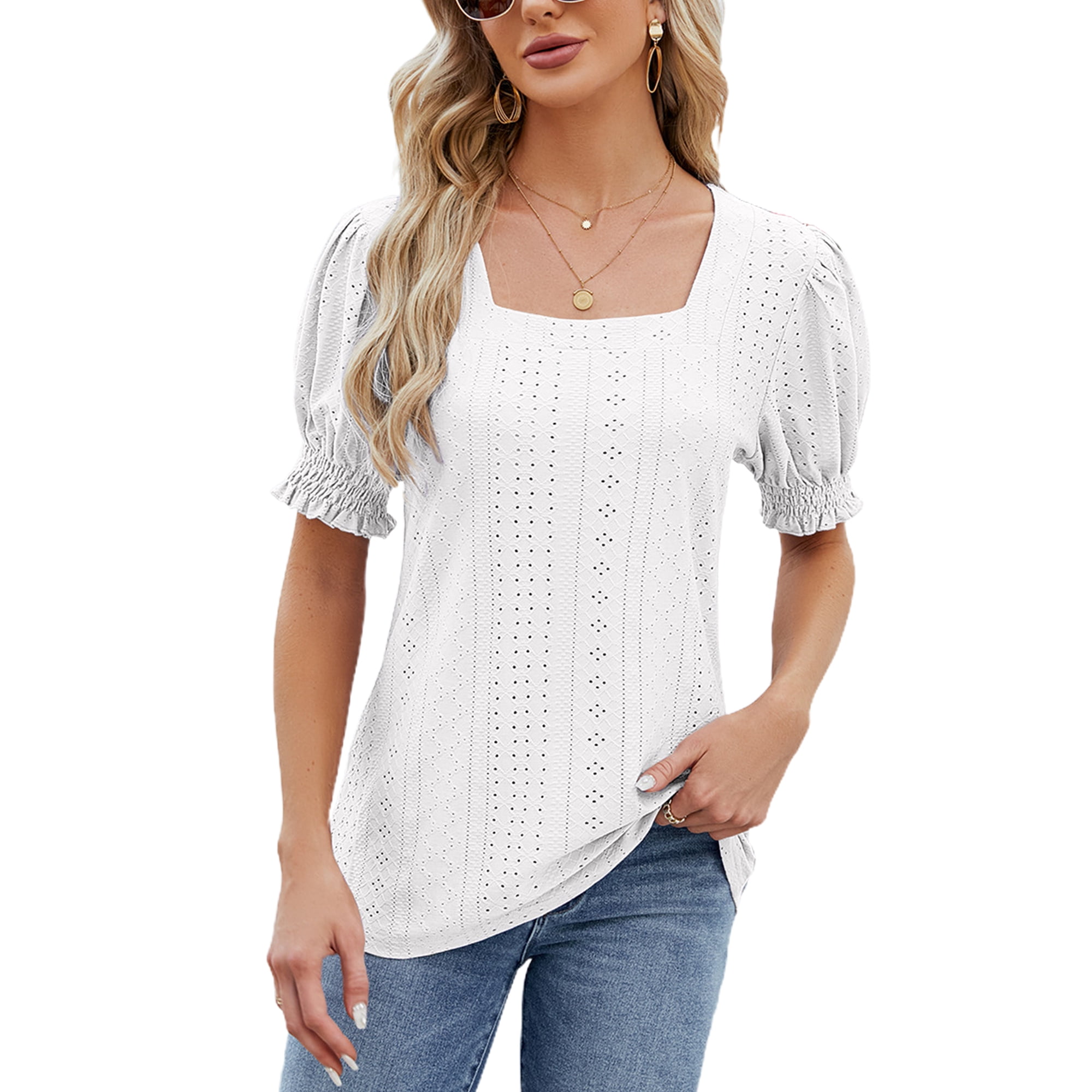 Tee Shirt Haut Blanc Col Carre Fashnice Hauts D'Été Pour Femmes