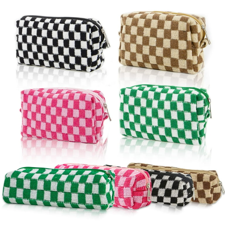 Checkered Pattern Make Up Bag Zipper Top Handle, Cosmetic Bag, Organizer Bag  For Travel