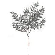 Floral Home 10" Artificial Decorative Silver Glitter Leaf Spray Christmas Tree Pick Ornament for Vases, DIYs, Arrangement, Christmas Decor- (24-Pack)