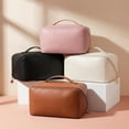 thumbnail image 4 of 2 Packs Bolsa de Cosméticos de Viaje de Gran Capacidad, Cosmetiquera de Viaje de Cuero PU Impermeable, Neceser de Viaje para Mujer, Bolsa de Maquillaje con Asa y Separadores (Rosa + Blanco), 4 of 4