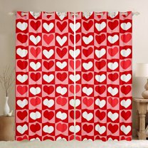 Castle Fairy Love Heart Print Black Out Curtains for Female Men,Geometric Plaid Curtains Pack of 2 (42x63 Each),Happy Valentine's Day Bedroom Curtains,Breathable Home Decor