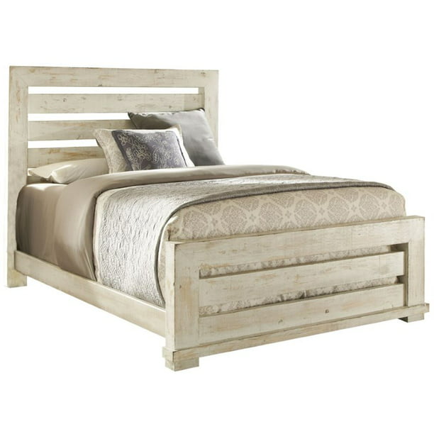 Progressive Furniture Willow Queen Slat, Distressed White Wooden Bed Frame
