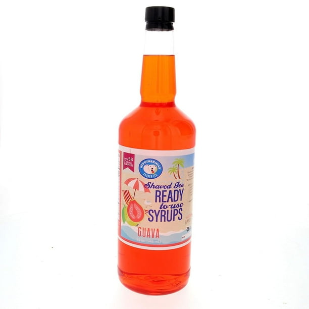Jarabe para raspado, sabor a hielo raspado, cuarto de galón (32 onzas líquidas), guayaba, azúcar de caña 100 % pura, sin OGM, botella de plástico sin BPA, lista para usar
