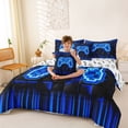 thumbnail image 3 of jejeloiu 3D Console Lovers 7-Piece Bedding Comforter Set,Blue Pixel Grid King Bedding Sets For Boys Reversible, 3 of 7
