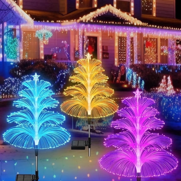 Uutvmp Solar Christmas Decorations Trees Lights, Outdoor Waterproof Solar Christmas Tree Jellyfish Lights, 5 Layer Optical Fiber 7 Color Changing for Lawn Pathway Patio Outside Decorative