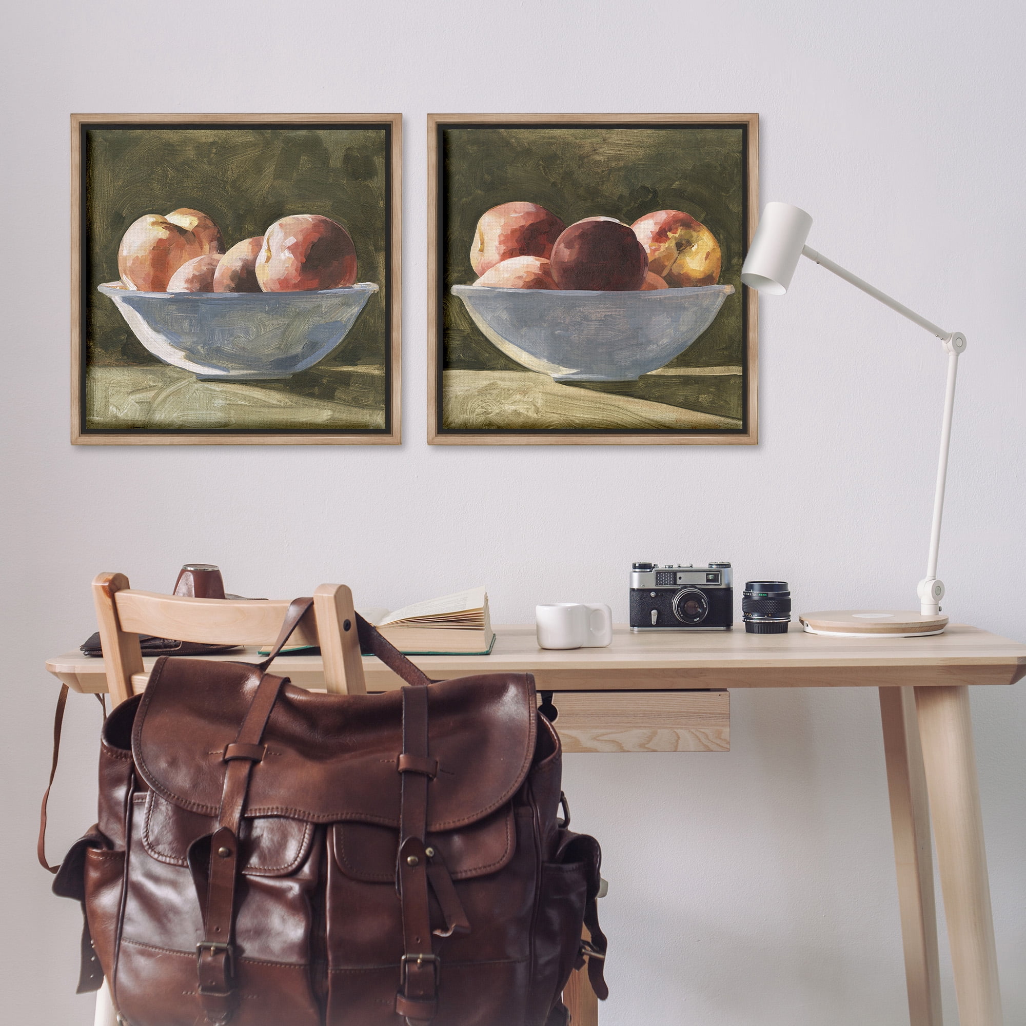 Stupell Industries Bowls of Apples Food & Beverage Painting Brown Floater Framed Canvas Art Print Wall Art, 25 x 25, Set of 2