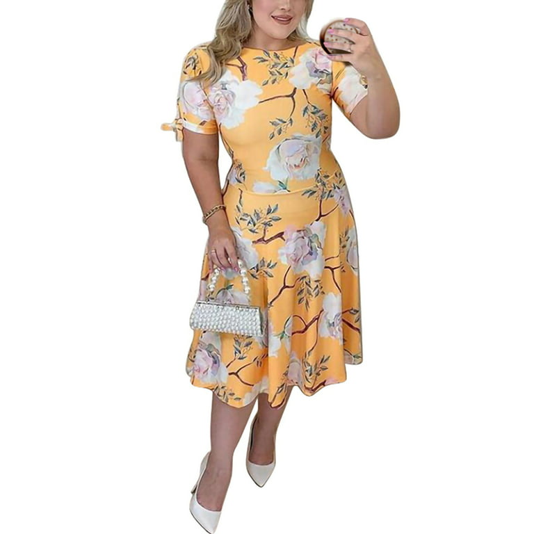 MAWCLOS Women Vintage Swing Dress 50S 60S Pinup Retro Casual Boho Sundress Party Ball Short Sleeve Midi Dress Plus Size - Walmart.com