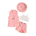 thumbnail image 2 of KYAIGUO Kids Toddler Girls Summer Formal Suit Set Outfits 4PCS Set Baby Sleeveless Jackets + Short Pants+C amisole+Hat Set ,Sizes 2-9T, 2 of 7