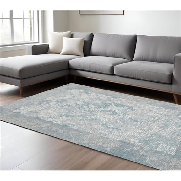 HomeRoots 570891 9 x 12 ft. Gray Blue & Ivory Medallion Rectangle Area Rug