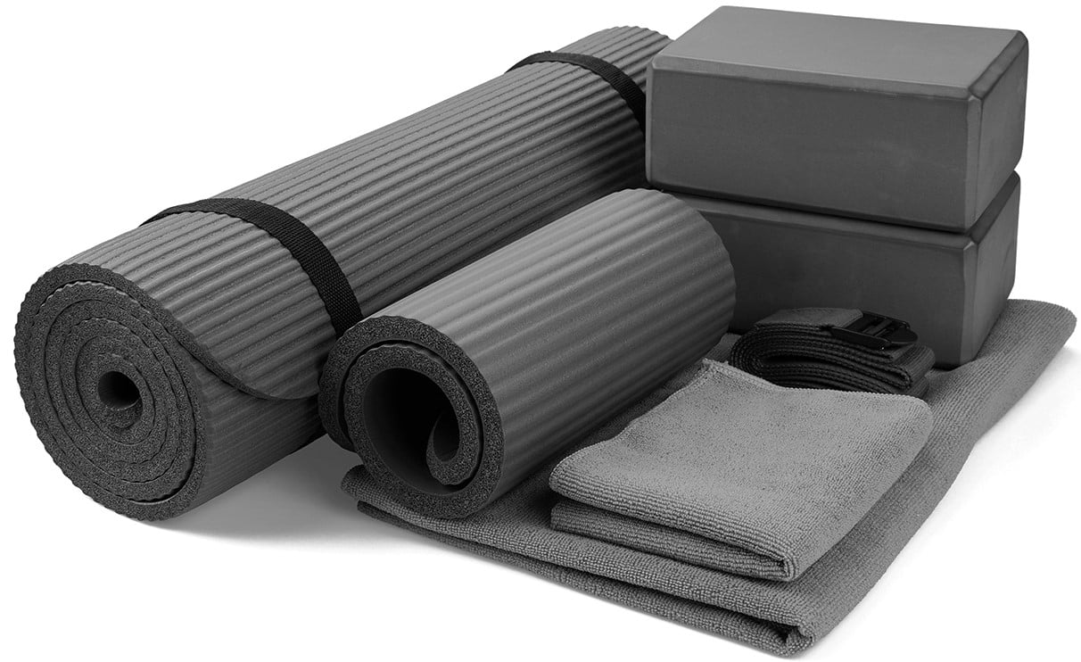 2 Yoga Blocks Yoga Mat Towel Yoga Hand Towel Yoga Strap and Yoga Knee Pad Include Yoga Mat with Carrying Strap BalanceFrom GoYoga 7-Piece Set 