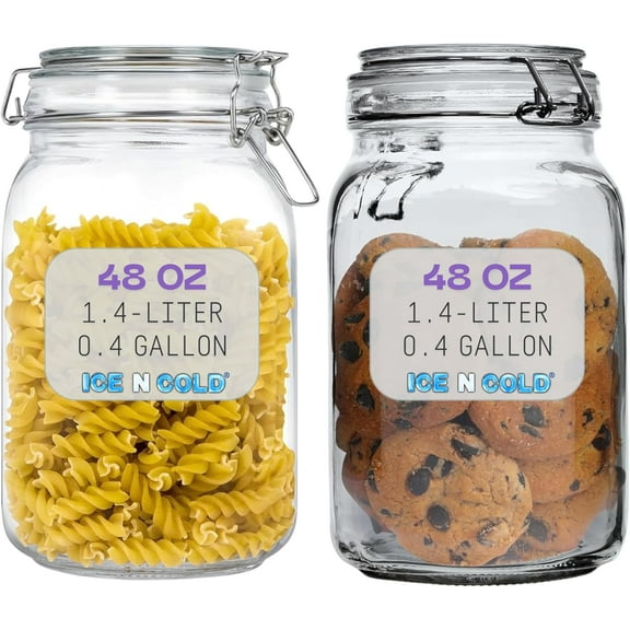 Airtight Glass Storage Jars with Clamp Lid – Food Storage Containers with Rubber Gasket Seal – Pantry & Kitchen Canisters for Dry Goods, Coffee, Sugar, Pasta – 0.4L to 2.2L Sizes (2, 48oz | 1.4L)