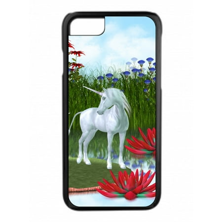 Lily Pad Garden - Unicorn in a Lily Pod Garden Black Rubber Case for the Apple iPhone 7 / iPhone 8 - iPhone 7 Accessories - iPhone 8 Accessories