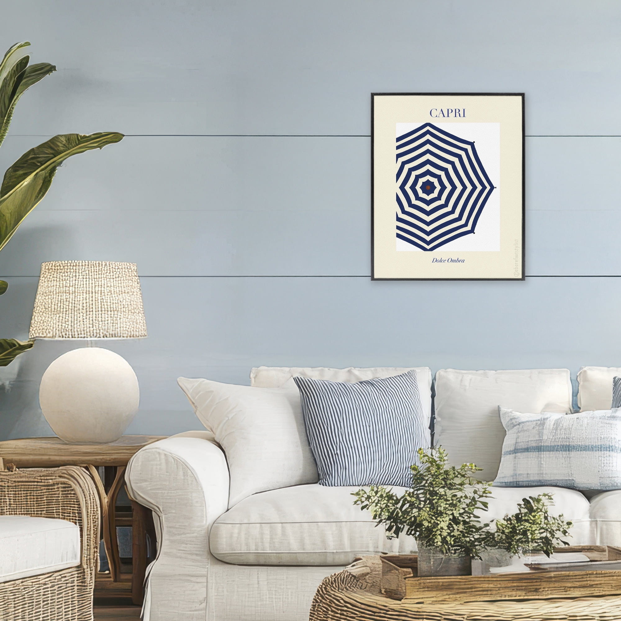 Stupell Industries Capri Striped Umbrella Black Framed Giclee Art, design by A Barefoot Stylist