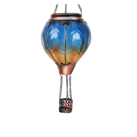 (G Need)Hot Air Balloon Solar Light with Flickering Flame Hanging Light Outdoor Light Waterproof Lantern Decoration Garden Terrace Yard Party Decoration Blue