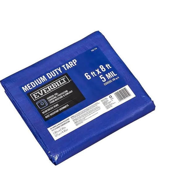 Everbilt 6 ft. x 8 ft. Medium Duty Tarp, Blue - 5 Mil Covers 48 Sq Ft