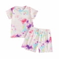 thumbnail image 2 of Mifsaly Cute Pajama Sets for Toddler Girls Floral Graphic Ribbed Knit Short Sleeve Ruffle Hem T-Shirt and Shorts Kids Summer Casual Pjs Matching Outfits, 2 of 6