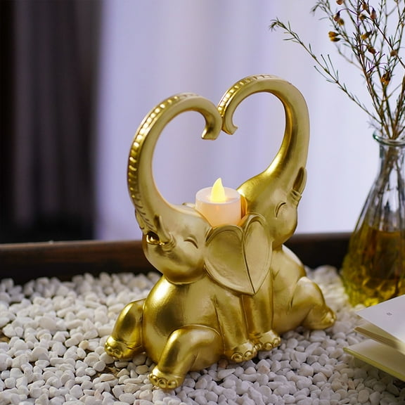 Gold Elephant Statue Home Decor Brings Good Luck, Elephant Gifts for Love, Cute Resin Elephant Figurines Decorations for Bookshelf TV Stand Coffee Table Shelf, Living Room Office Decor(Gold)