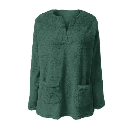 Comdrip Fleece Sweatshirts for Women Women s Fall & Winter Pullover Long Sleeve Sweatershirt Fleece Lined Double Fabric Pockets Winter Warm Tunic Tops Fleece Pullover Women Light Green S