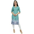 thumbnail image 2 of Bimba Women's Printed Tunic Green Georgette Kurti Kurta Indian Long Blouse-8, 2 of 3