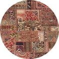thumbnail image 1 of Ahgly Company Indoor Round Abstract Brown Red Patchwork Area Rugs, 8' Round, 1 of 6