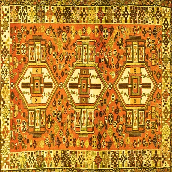 Ahgly Company Machine Washable Indoor Square Persian Yellow Traditional Area Rugs, 3' Square