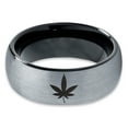 thumbnail image 2 of Tungsten Marijuana Weed Cannabis Leaf Band Ring 8mm Men Women Comfort Fit Black Dome Brushed Gray Polished, 2 of 4