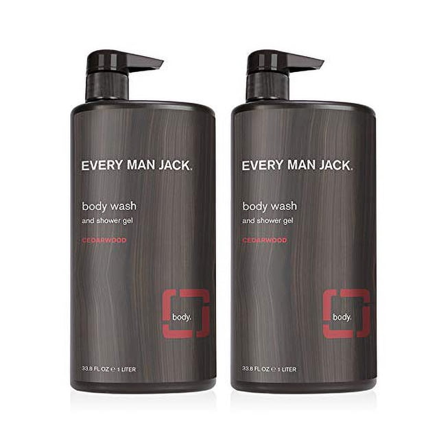 Gel de baño para hombre Every Man Jack - | Paquete doble de 33 onzas - 2 botellas incluidas | Sin parabenos de origen natural, sin ftalatos, sin colorantes y libre de crueldad (madera de cedro)