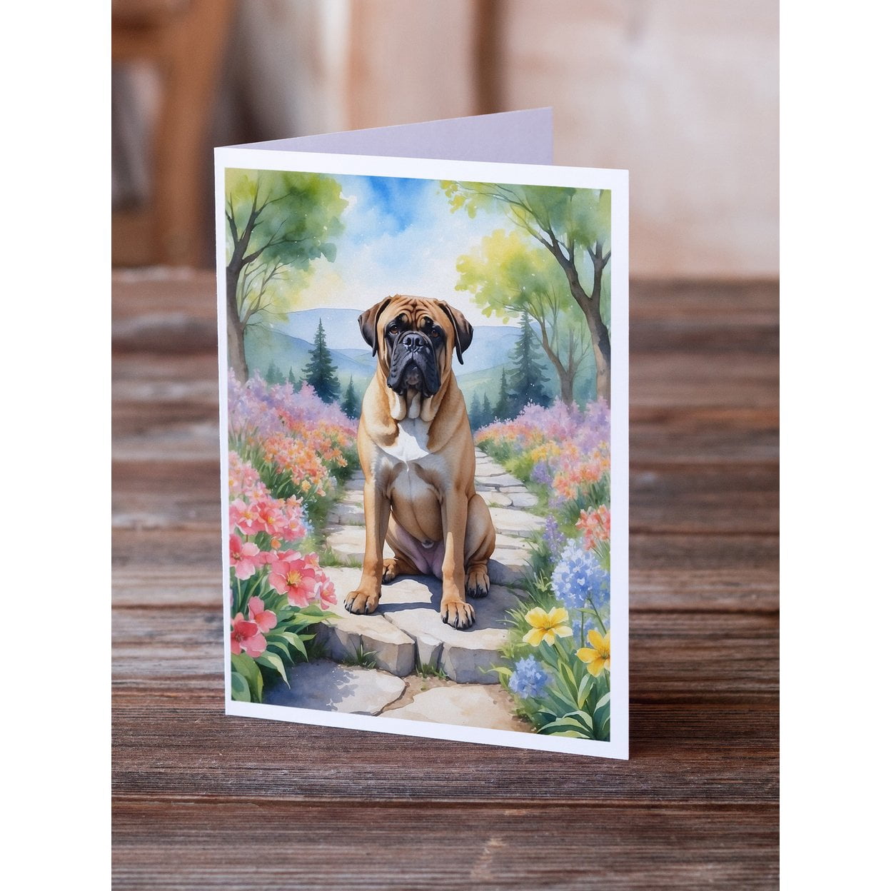 Bullmastiff Spring Path Greeting Cards Pack of 8 7 in x 5 in