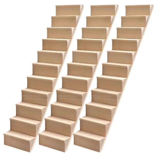 escaleras en miniatura a escala 1:12 para casa de muñecas, de madera, sin pintar, premontadas, sin pasamanos.