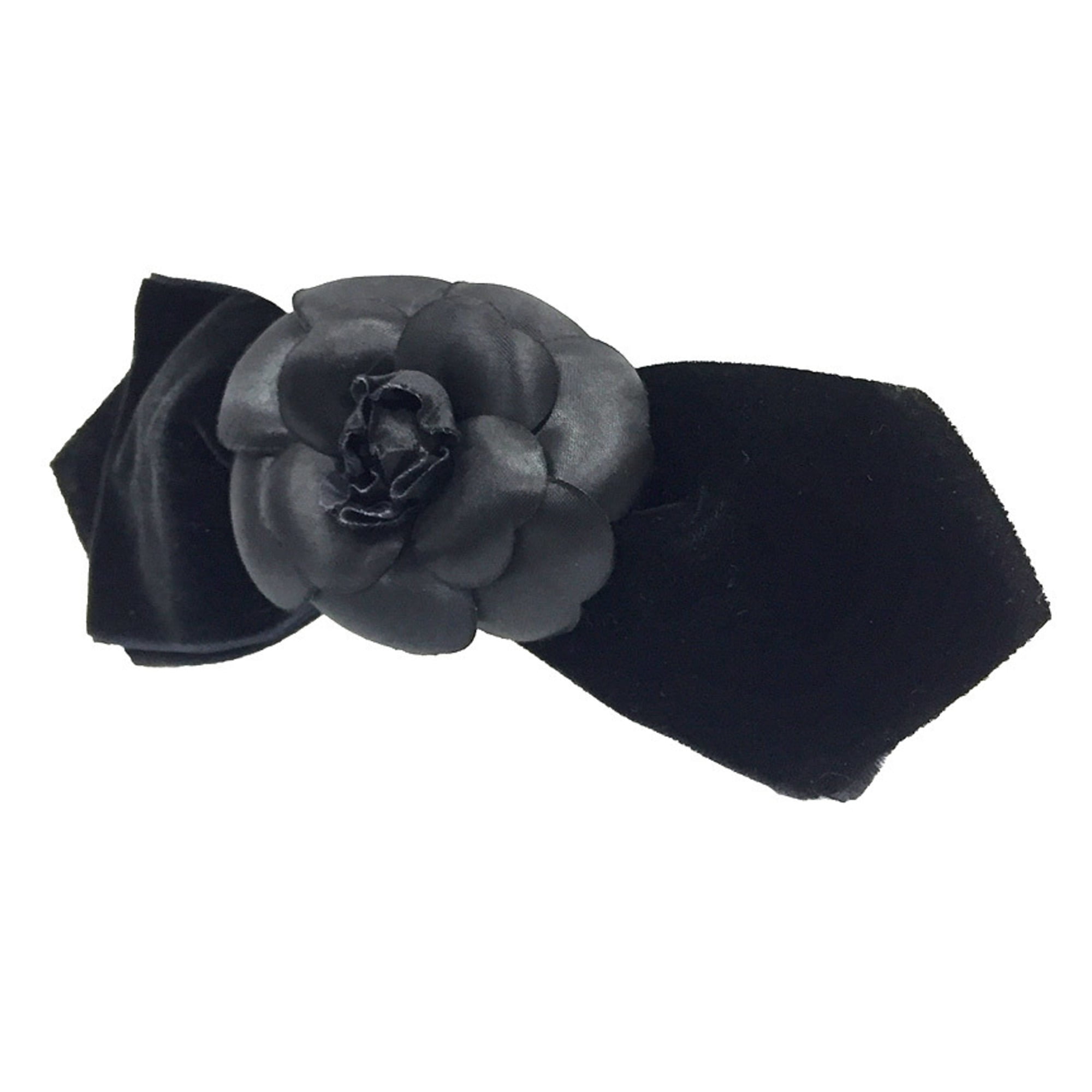 used Pre-owned Chanel Chanel Camellia Ribbon Barrette Velor x Satin Black (Good), Women's, Size: (LxW): 8cm x 22cm / 3.14'' x 8.66