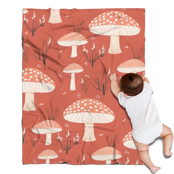 Colorful Mushroom Plant Red Pattern Blanket,Comfortable Soft Flannel Throw Blanket,All Season,Warm Lightweight Blankets for Sofa Bed Couch Living Room Chair,30"x40"