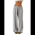 thumbnail image 1 of Pantalones Deportivos Rectos de Pierna con Cintura con Cordón para Mujer, Pantalones Casuales Holgados y Largos de Verano. Gris M, 1 of 9