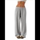 thumbnail image 1 of Pantalones Deportivos Rectos de Pierna con Cintura con Cordón para Mujer, Pantalones Casuales Holgados y Largos de Verano. Gris XS, 1 of 9